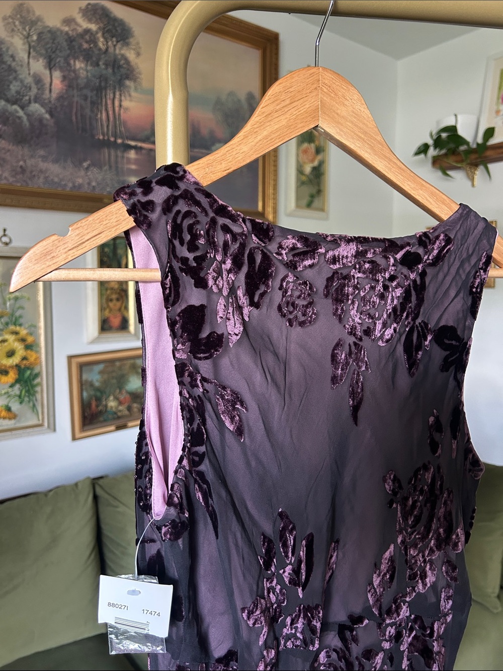 NWT 90s Robbie Bee Floral and Velvet Beaded Vintage Dress - Picture 9 of 10